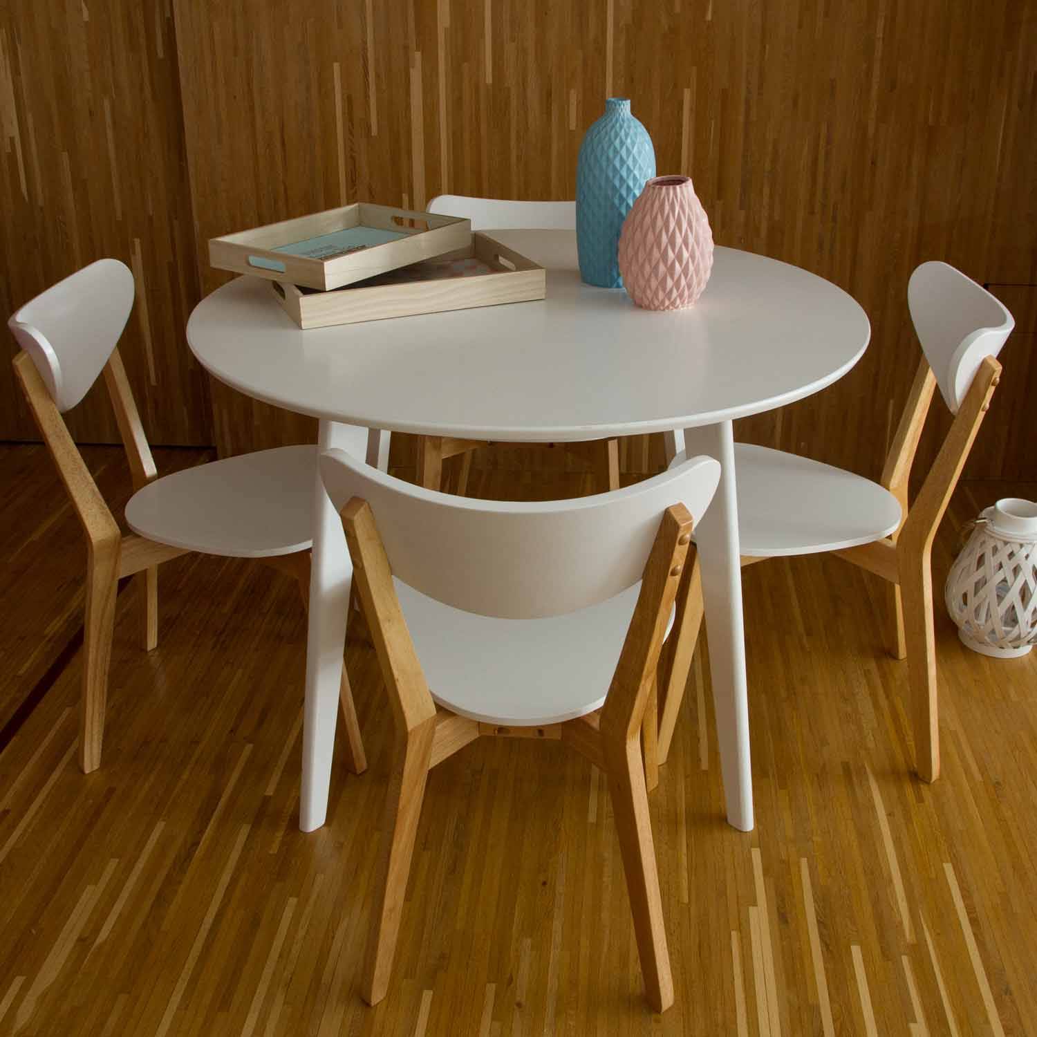 Tavolo da Pranzo E Sedia Set Bianco - 4 X IN Legno Sedie da Pranzo & Bianco